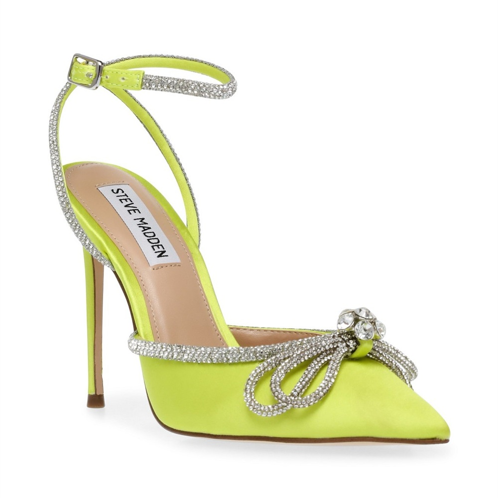 Steve Madden Neon Yellow Heels with Rhinestone Accents